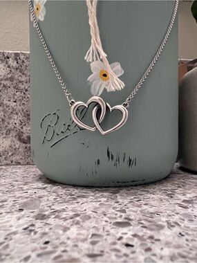 James Avery Silver Interlocking Double Heart Necklace
